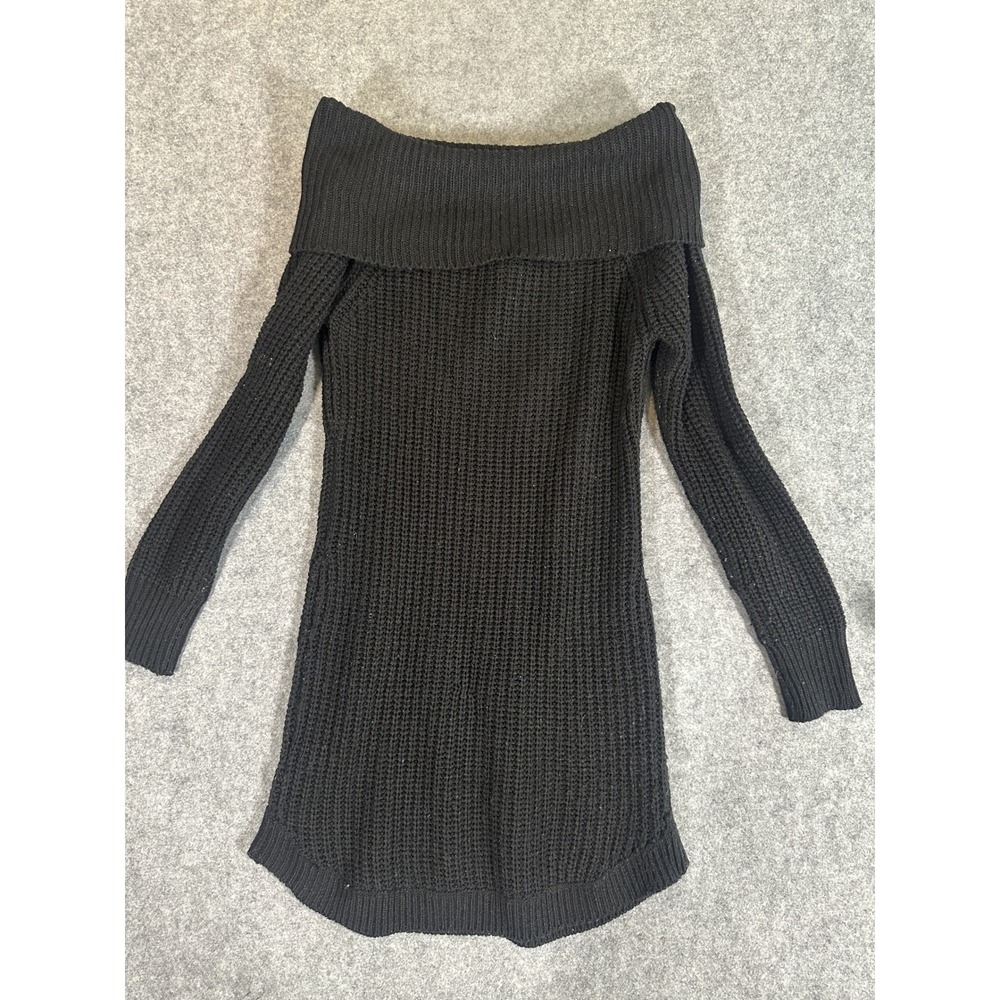 Derek Heart Off The Shoulder Sweater Dress Med Black Zipper Detail Waffle Knit